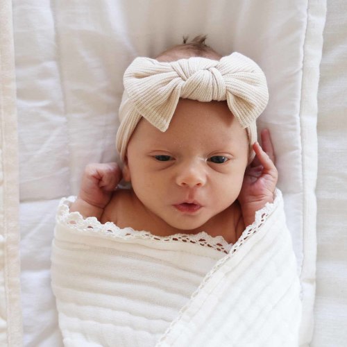 Almond Bamboo Waffle Knit Large Bow Headwrap