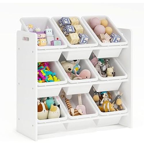 Lennox Furniture Toys Storage Organizer 9 Plastic Bins in White (JWTR-03006 white)