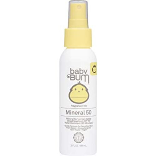 Sun Bum Baby Bum SPF 50 Sunscreen Spray | Mineral UVA/UVB Face and Body Protection for Sensitive Skin | Fragrance Free | Travel Size | 3 FL OZ