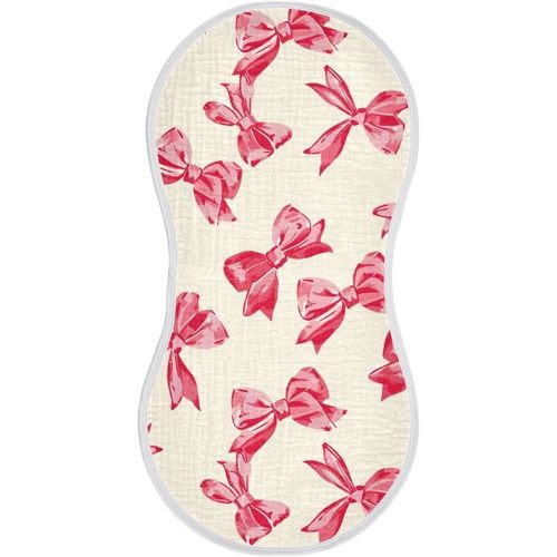 Pink Bow Muslin Baby Burp Cloths,Extra Soft Absorbent Skin-Friendly Cotton Muslin Cloths for Newborn, Boys & Girls,Unisexs 22x11in 2Pack