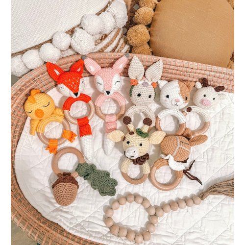 Personalized Crochet Baby Rattle, Baby Gift, Baby Shower Toy, Wooden Rattle, Montessori Toy, Baby Rattle, Organic Toy, Crochet Animal - Etsy