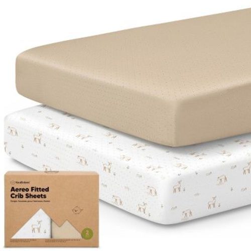 2pk Aereo Fitted Crib Sheets for Boys, Girls, 52x28 Standard Baby Crib Mattress Sheets, Bamboo Viscose Cotton (Wild Fawn)