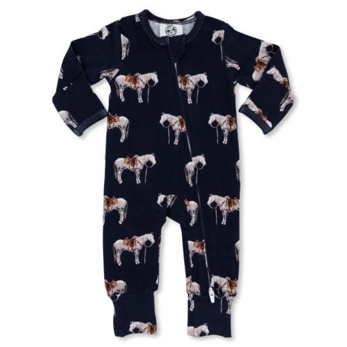 Navy Ranch Horse Folding Feet Jammies – Cowkid Clothing Company