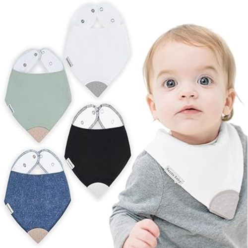 Bazzle Baby Bandana Bib. Teething Bibs with Teether Attached for Natural Teething Relief. Absorbent Cotton & Fleece Drool Bib(Peyton)