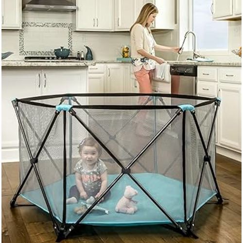 Regalo My Portable Play Yard Indoor and Outdoor, Washable, Aqua, 6-Panel, 48 Inch