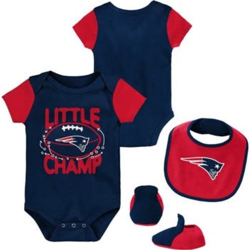 Newborn & Infant Navy/Red New England Patriots Little Champ Three-Piece Bodysuit Bib & Booties Set, 0-3 M