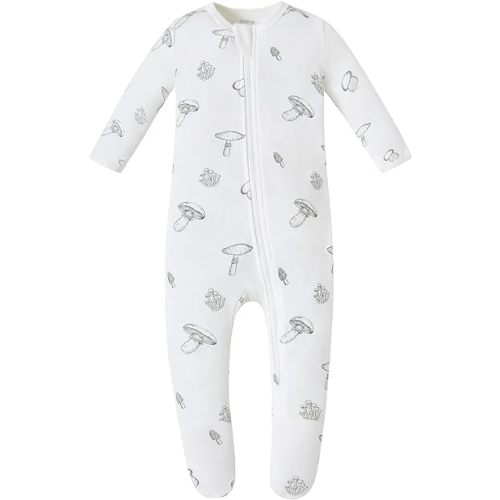 Owlivia Organic Cotton Baby Pajamas, Boys Girls Zip Front Sleep 'N Play Pjs, Footed Sleeper, Long Sleeve