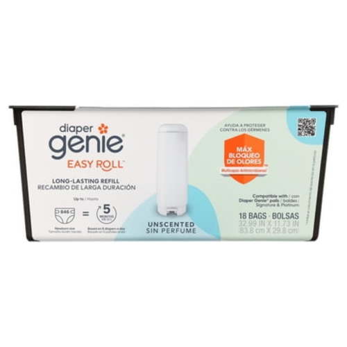 Diaper Genie Diaper Pail Easy Roll Refill with 18 Bags, Holds up to 846 Newborn Diapers