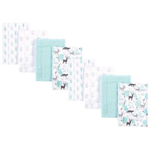 Hudson Baby Boys and Girls Cotton Poly Flannel Burp Cloths 8-Pack, Linocut Woodland Neutral, One Size