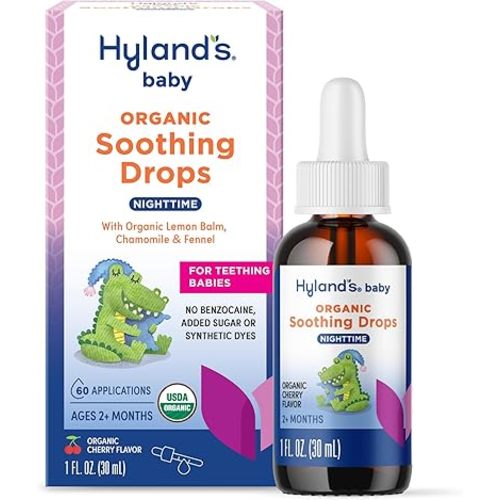 Hyland's Nighttime Baby Drops - 1 oz, Organic Cherry Flavor - Soothing Oral Discomfort Relief Drops for Teething Babies