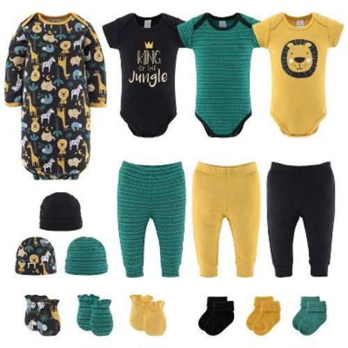 The Peanutshell Layette Gift Set for Baby Boys, King of the Jungle, 16 Essential Pieces, 3-6 Months, Green