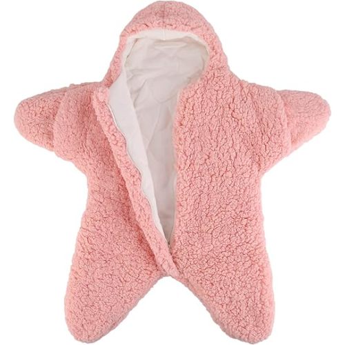 Baby Wearable Sleeping Bag Baby Starfish Onesie Newborn Fleece Cashmere Cotton Snowsuit Swaddle Blanket Stroller Wrap for 0-9 Months Boys Girls (Pink)