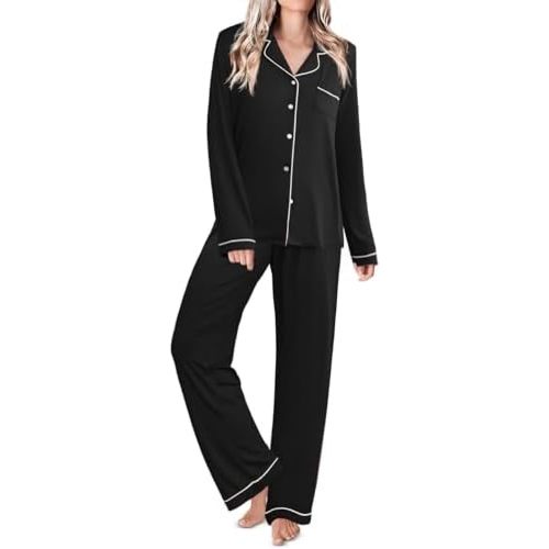 Ekouaer Womens Classic Sleepwear Long Pajama Set S-XXL