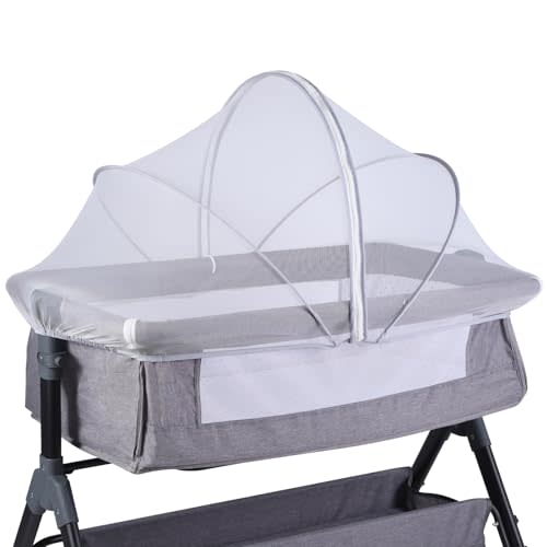 Portable Bassinet Cover with Mosquito Net & 2-Way Zipper, Bassinet Bedside Sleeper Crib Tent for Toddler Baby, Mosquito Net for Baby Crib to Keep Cats/Bugs Out (White)