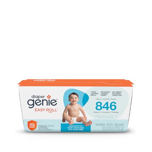 Diaper Genie Easy Roll Refill | 18 Bags Per Refill | Holds Up to 846 Newborn Diapers | Odor Control | Diaper Pail Refill Bags | Fits Diaper Genie Signature & Platinum Pails