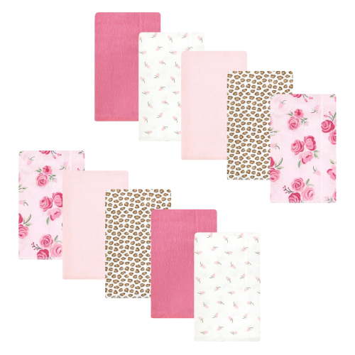 Luvable Friends Hudson Baby Flannel Burp Cloths 10pk, Rosy Bloom