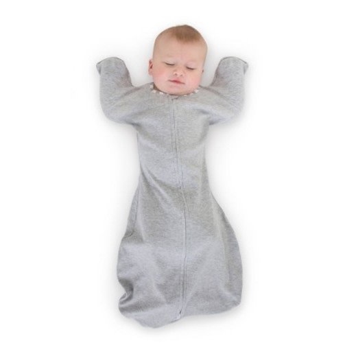 Transitional Swaddle Sack with Arms Up Half-Length Sleeves and Mitten Cuffs Wearable Blanket - Heathered Gray with Stripe, Size: 3-6 Months