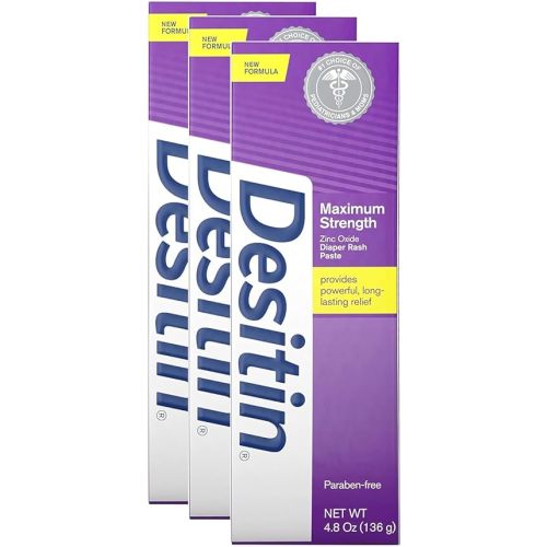 Desitin 3-Pack Maximum Strength Baby Diaper Rash Cream with 40% Zinc Oxide for Treatment, Relief & Prevention, Hypoallergenic, Phthalate- & Paraben-Free Paste, 14.4 oz by Vitasoul, White