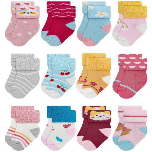 RATIVE Newborn Baby Socks 0-6,6-12 Months Terry Turn Cuff Socks for Boys Girls