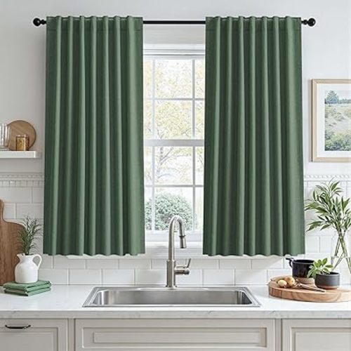 UHITECH Linen Living Room Blackout Curtains 54 Inch Long Short Curtain for Bedroom Small Window Panels for Cafe Sliding Door Balck Out Drapes for Kids 4.5ft, Olive Green