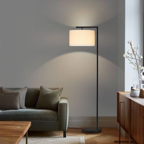 Brightech Montage Modern (includes Led Light Bulb) Arc Floor Lamp Antiqued Brass: Compatible With Alexa & Siri, Linen Shade