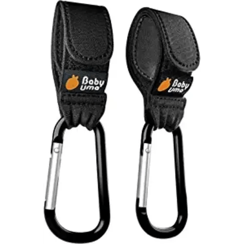 Stroller Hooks for Hanging Bags and Shopping - MadeForMums & Lovedbyparents Award-Winning Stroller Clips - Universal Stroller Clips for Bags - Black, 2 Pack by Baby Uma - Black & Silver