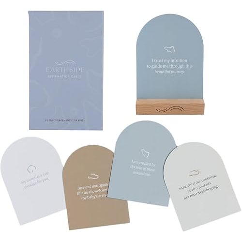 Affirmation Cards for Women Pregnancy - Set of 25 Positive Affirmations with Wooden Card Stand for Labor and Delivery - Must Haves Essentials for New Mom Hospital Bag and Gifts