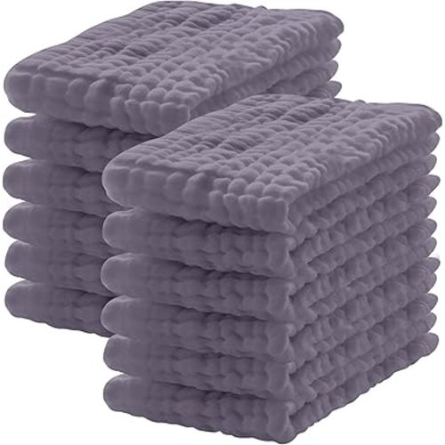12 Pack Muslin Burp Cloths 100% Cotton Muslin Cloths Large 20''x10'' Extra Soft and Absorbent Baby Burping Cloth - Grey