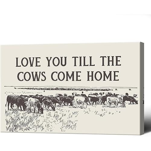 Vintage I Love You Till The Cows Come Home Posters Black And White Western Cowboy Canvas Wall Art Southwestern Country Animal Prints Painting For Home Bedroom Dorm Wall Decor 16x24in Wframed