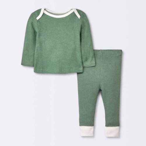 Baby 2pc Waffle Top & Bottom Set - Cloud Island™ Green