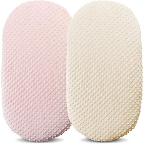 Owlowla Bassinet Sheet Set,Ultra Soft Minky Cradle Sheets Universal Fitted Bassinet Pad/Mattress for Baby Boys Girls(Cream/Pink)