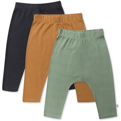 HonestBaby Unisex-Baby Multipack Harem Pants Roomy Fit Pull on Bottoms 100% Organic Cotton for Baby Boys, Girls