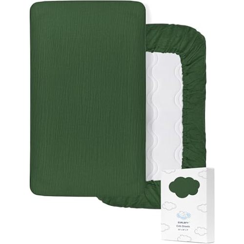 Dark Green Baby Crib Sheets, Soft Muslin Baby Crib Sheets for Standard Crib Mattress, 28" x 52" Neutral Cotton Toddler Bed Sheet (46C-13)