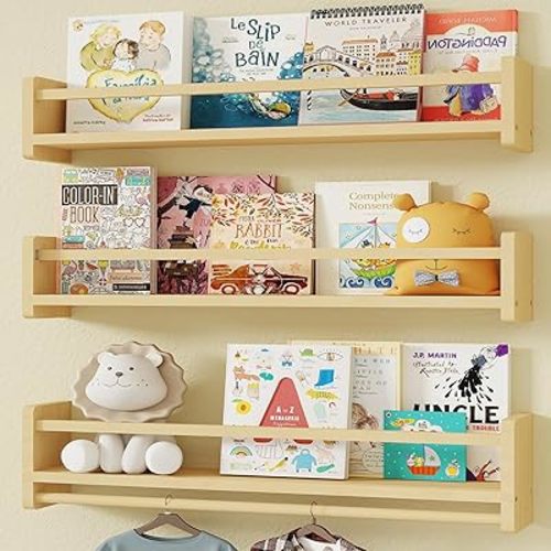 Floating Nursery Shelves, Floating Shelves for Wall Kids, Wood Mounted Bookshelves for Nursery, Wall Shelves for Bedroom, Toddler Room, Baby Room (Wooden, 24 Inch)