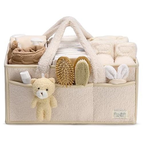 PeraBella Baby Diaper Caddy Organizer - Changing Table & Car Caddy, Nursery Diaper Storage Basket for Diapers & Wipes