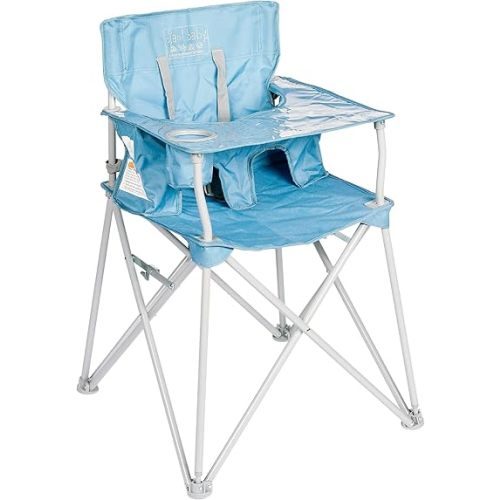 ciao! baby Portable High Chair for Babies & Toddlers, Fold Up Outdoor Travel Seat with Tray & Carry Bag for Camping, Picnics, Beach Days, Sporting Events & More, Slate Blue