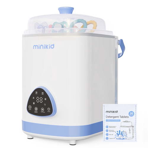 Minikid Baby Bottle Washer, Sterilizer & Dryer, All-in-One Cleaning Machine for Bottles, Pump Parts & Baby Essentials, Includes 30 Detergent Tablets