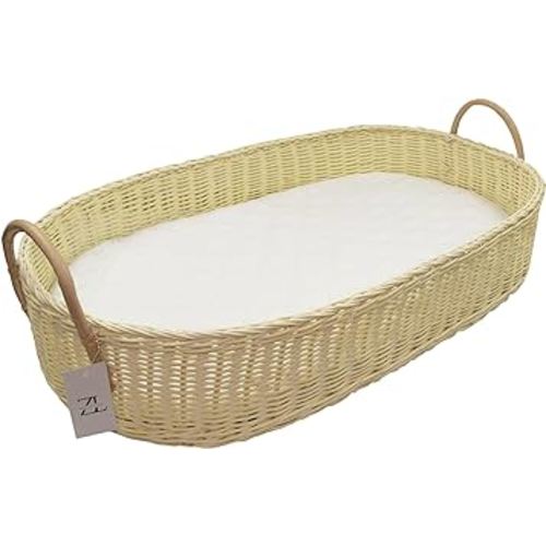 ZEAL'N LIFE Baby Changing Basket with Diaper Caddy & Waterproof Changing Covers, Handmade Seagrass Basket, Basket for Babies & Newborn, Changing Basket Baby (Rattan Baby Basket)