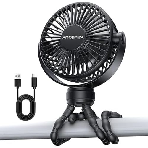 Portable Battery Powered Stroller Fan with Flexible Tripod, Black