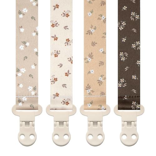Baby Pacifier Clip Holder - Girl 4 Pack Gift Set – Boho Modern Neutral Flowers Floral (Allysa)