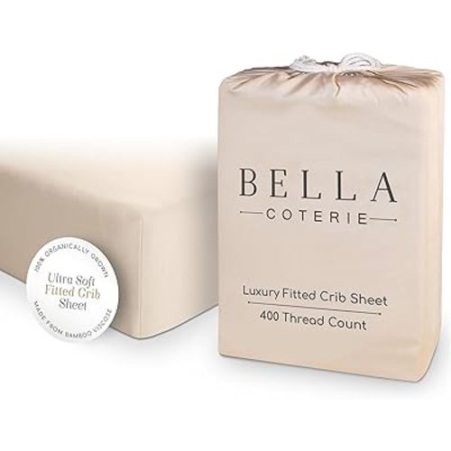 Bella Coterie Luxury Bamboo Viscose Crib Sheet | Organically Grown | Ultra Soft | Cooling for Better Sleep | Deep Pocket Fitted Sheet for Crib & Toddler Mattress | 100% Organically Grown [Champagne]