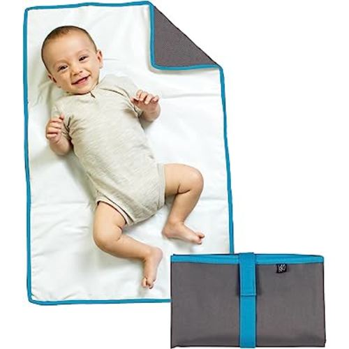 J.L. Childress Full Body Portable Changing Pad for Babies - Diaper Changing Mat for Travel, Baby Accessory Essentials, Wipeable & Water-Resistant, Foldable & Compact, Padded, Extra Large - Grey/Teal