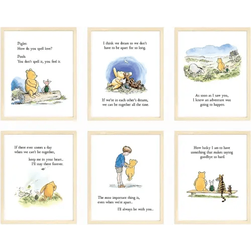 bumbleboo Nistio® Classic Winnie the Pooh Nursery Wall Decor, Winnie the Pooh Print, Winnie the Pooh Playroom Decor, Set of 9 Prints, Piglet, Eeyore, Tigger Nursery Decor, Unframed, 8x10 inches