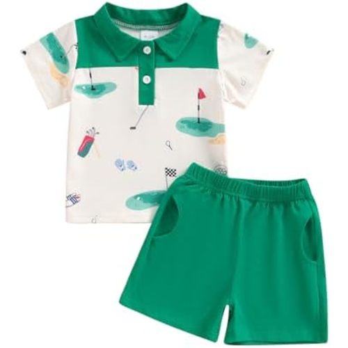 Toddler Baby Boy Summer Clothes Golf Cart Embroidery Lapel Tshirt Tops Golf Shorts Set Infant Sweatsuit Outfits