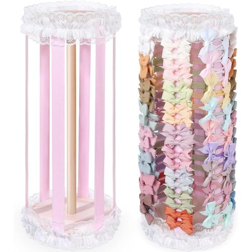 Bow Holder for Girls Hair Bows,Pink Hair Bow Organizer, Hair Clips Stand Hair Accessories Rack Display Decors Baby Nursery Toddler Girls Room-Pink-White