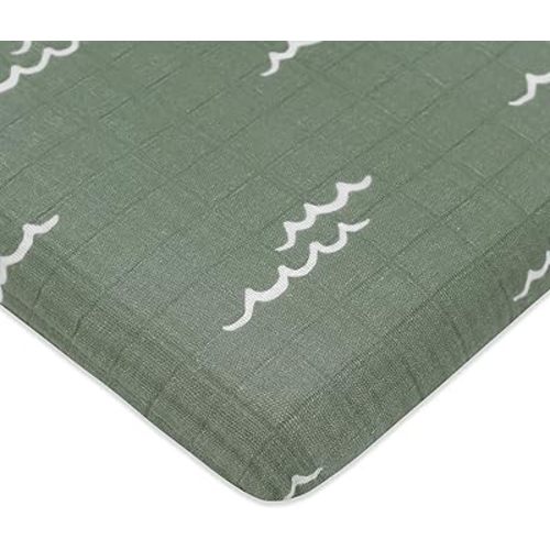 Babyletto 100% Organic Cotton All-Stages Midi Crib Sheet, GOTS-Certified, Fitted 360°, Ultra-Soft and Breathable Muslin - Ocean Waves