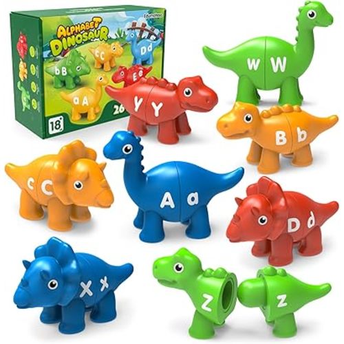 Learning Toys for 2 3 4 Year Old, 26PCS Dinosaur Alphabet Learning Toys with Uppercase and Lowercase,Preschool Activities Montessori Fine Motor Toys for Toddlers Kids Age 18M+ Boys Girls Gift