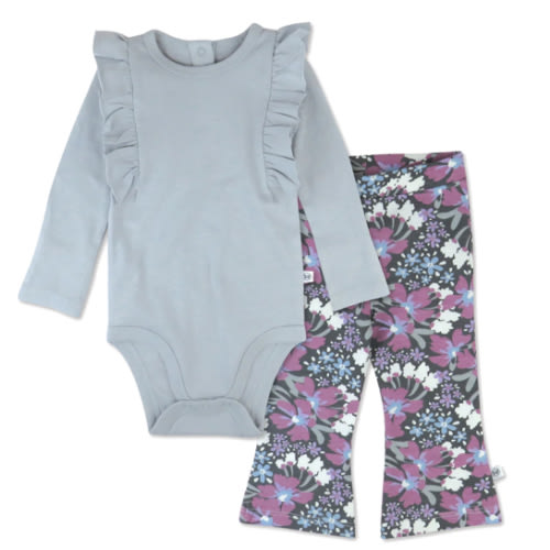 2-Piece Long Sleeve Ruffle Shoulder Bodysuit & Flare Legging Set | Honest Baby Clothing