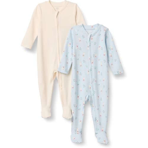 Amazon Essentials x Sofia Grainge Unisex Babies' Cotton Footed Sleep and Play Bodysuit, Pack of 2