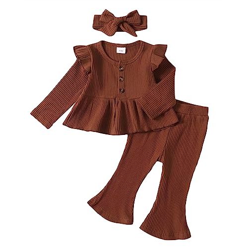 Baby Girl Clothes Toddler Girl Cotton Outfit Rib Long Sleeve Shirt Top Solid Pants Infant Girls Set